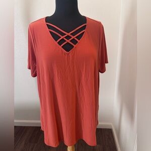 NAIF Short Sleeve Crisscross Top in Rust
